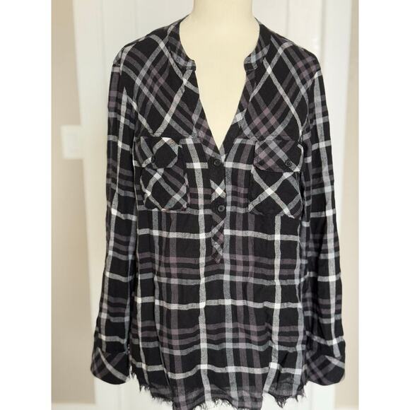 Rails Redding Shirt Womens Medium Ink Grey White Plaid Long Sleeve Frayed Hem - Picture 5 of 8
